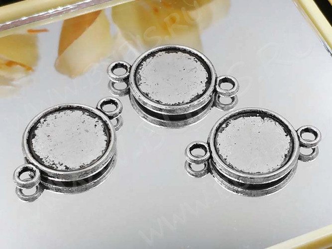 188 Коннектор-сеттинг двусторонний Круг (сеттинг 10мм) 18*12,3*1,5мм античное серебро (литьё)