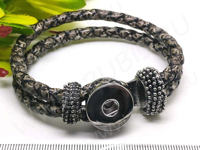 Основа (заготовка) для сменных кнопок 16 Браслет ЭКО кожа на одну кнопку 22см змеиный коричнево-серый (п/у кожа)