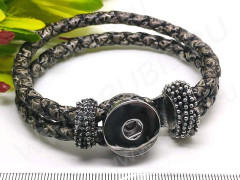 Основа (заготовка) для сменных кнопок 16 Браслет ЭКО кожа на одну кнопку 22см змеиный коричнево-серый (п/у кожа)