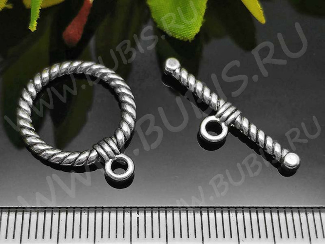 160 Тоггл витой округлый 22*18мм и 26*7,5мм античное серебро (литьё)