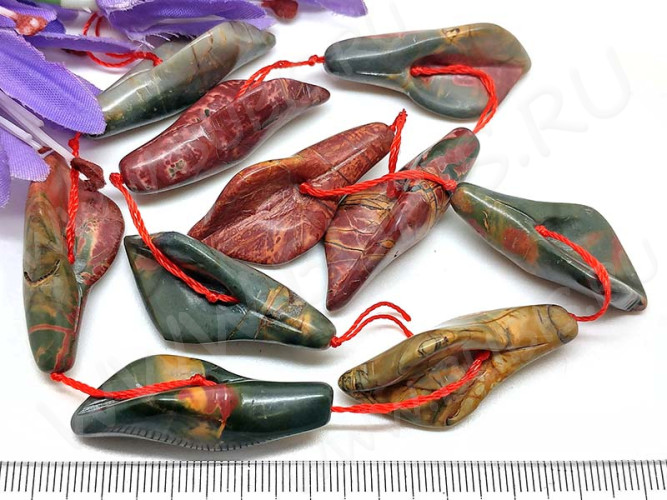 Кулон 0874 крупная бусина Цветок воронка 35*17*9мм Яшма Пикассо (камни)