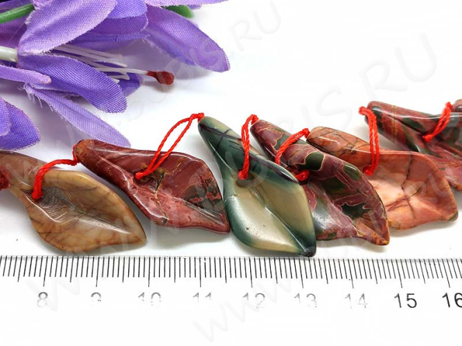 Кулон 0874 крупная бусина Цветок воронка 35*17*9мм Яшма Пикассо (камни)