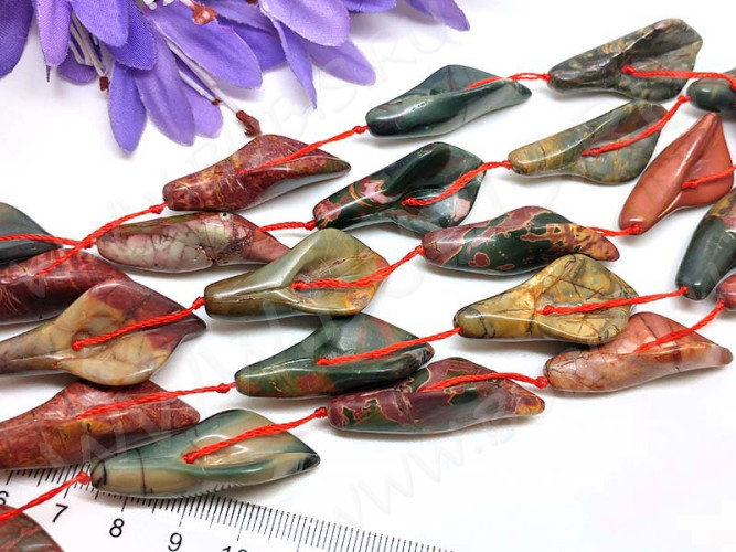 Кулон 0874 крупная бусина Цветок воронка 35*17*9мм Яшма Пикассо (камни)