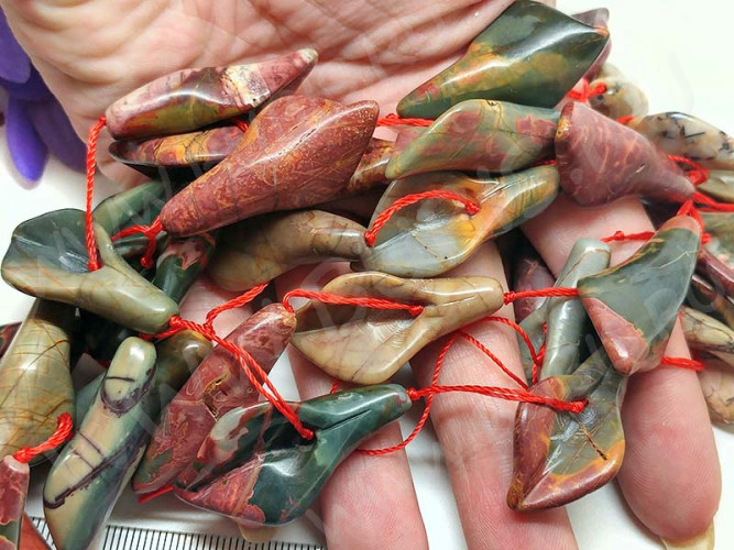 Кулон 0874 крупная бусина Цветок воронка 35*17*9мм Яшма Пикассо (камни)