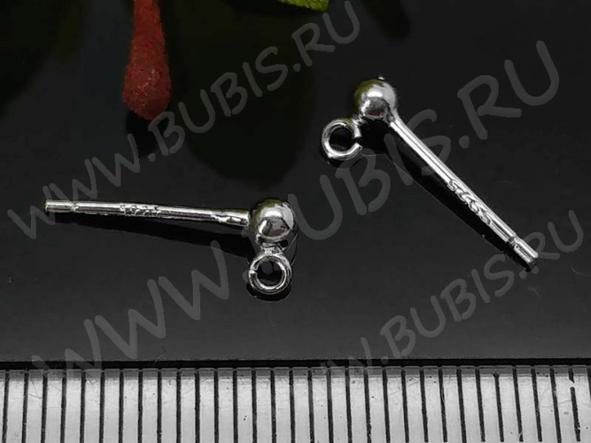 Пуссеты ("гвоздики") №152 серебро с пробой S925 с шариком 3мм и петелькой 13*5,5*0,8мм цвет платины (Sterling Silver) (1 пара)