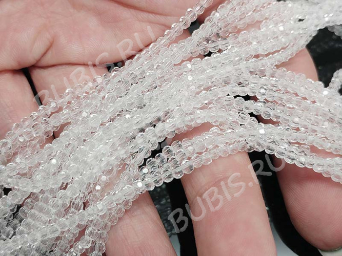 Бусина кристалл гранёный абакус 3*3*2мм чистый прозрачный (имитация Сваровски) (50шт.)