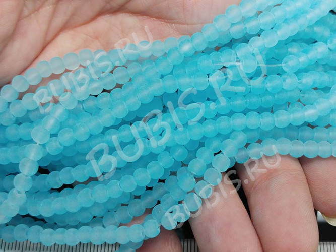 (ОПТ) Бусина округлая матовая 4мм голубая полупрозрачная (стекло) (нить)