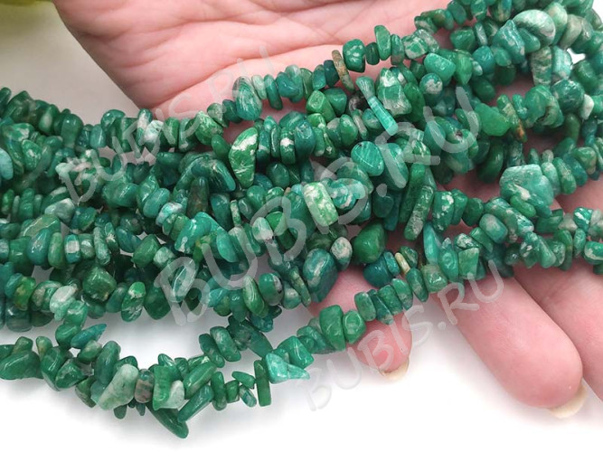 Крошка (галтовка) каменная 189 5-10мм Амазонит полосатый тёмный натуральный (камни) (нить 43-45см)