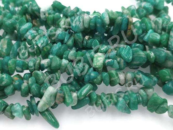 Крошка (галтовка) каменная 189 5-10мм Амазонит полосатый тёмный натуральный (камни) (нить 43-45см)