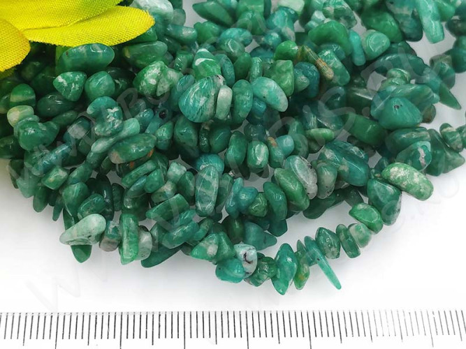 Крошка (галтовка) каменная 189 5-10мм Амазонит полосатый тёмный натуральный (камни) (нить 43-45см)