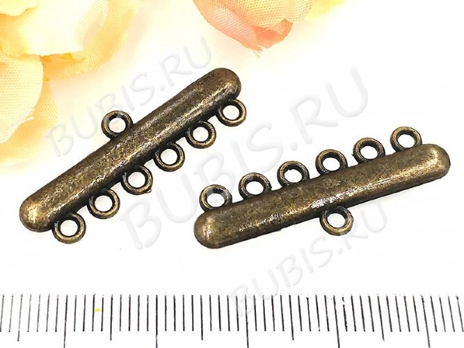 313 Коннектор классика на 6 нитей 32,5*11*2,5мм античная бронза (литьё)
