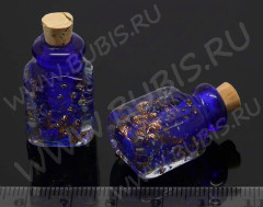 Бутылочка 19 с пробкой Флакончик со светонакопительным песком 0,5мл 29*16*13мм синяя (Lampwork)