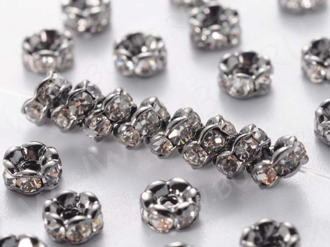 Рондель со стразами 13 4*4*2мм черный никель и прозрачный (Brass и стекло)