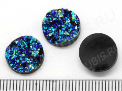 Кабошон декоративный 16 Круг с кристаллами 12*12*4,5мм сине-зелёный непрозрачный (резин)