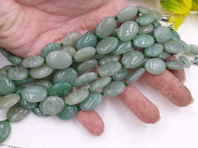 (СКИДКИ!!!) Бусина каменная Овал 73 18*13*5,5мм Авантюрин зелёный натуральный (камни) (10шт.)
