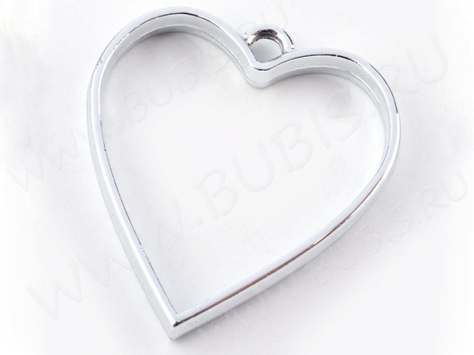 Подвеска Рамка 09 Сердце 34*30*3,7мм цвет платины (литьё)