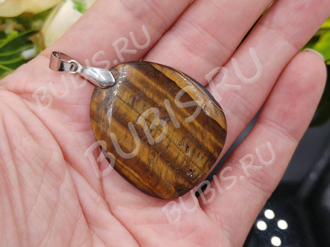 Кулон 1098 гладкий Овал-Капля 36*31*7,7мм Тигровый глаз натуральный (камни)