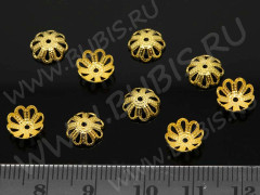 Шапочка тонкая 021 ажурная чашечка плотная 8*8*2,8мм золотистая (Brass) (имитация скани) (10шт.)