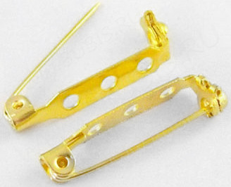 (СКИДКИ!!!) Основа (заготовка) для броши №94 булавка 3 отверстия с замочком 25*7мм золотистая (Iron) (10шт)