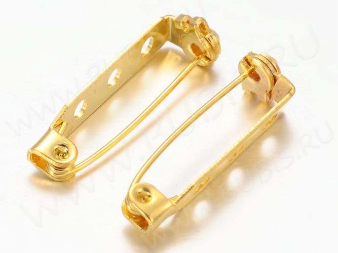 (СКИДКИ!!!) Основа (заготовка) для броши №94 булавка 3 отверстия с замочком 25*7мм золотистая (Iron) (10шт)