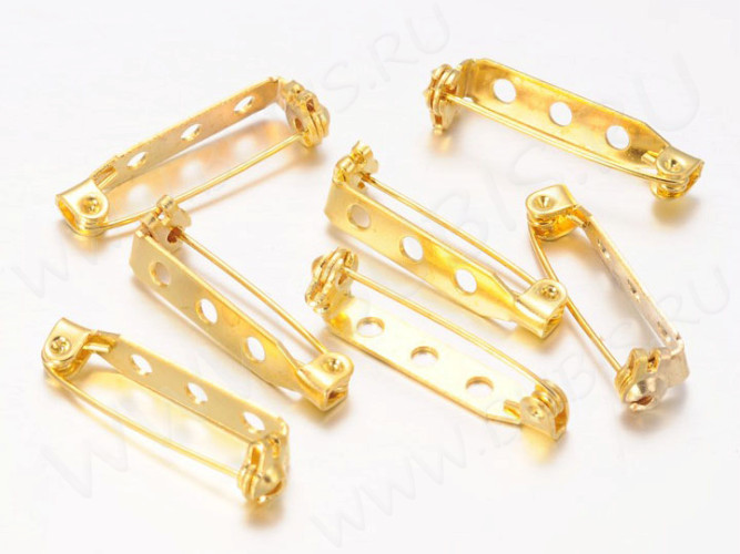 (СКИДКИ!!!) Основа (заготовка) для броши №94 булавка 3 отверстия с замочком 25*7мм золотистая (Iron) (10шт)