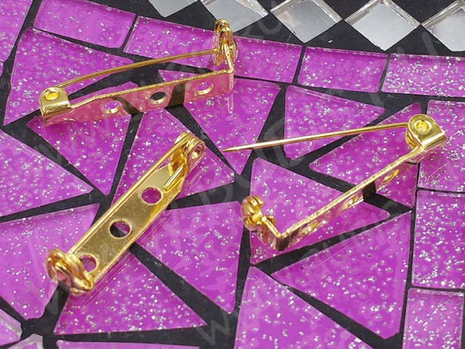 (СКИДКИ!!!) Основа (заготовка) для броши №94 булавка 3 отверстия с замочком 25*7мм золотистая (Iron) (10шт)