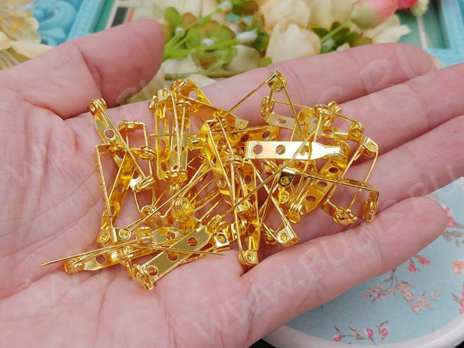 (СКИДКИ!!!) Основа (заготовка) для броши №94 булавка 3 отверстия с замочком 25*7мм золотистая (Iron) (10шт)