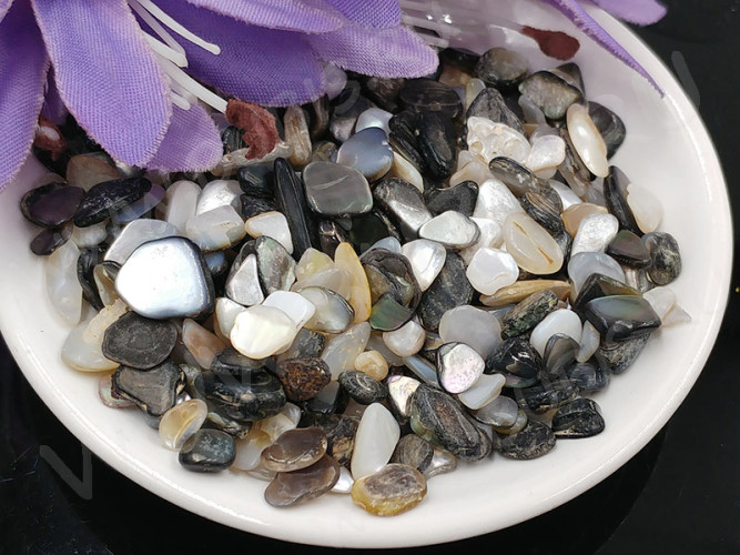 Наполнение для смолы и бутылочек 055 каменная крошка БЕЗ отверстий 3-9мм Перламутр бело-чёрный МИКС натуральный (декор)