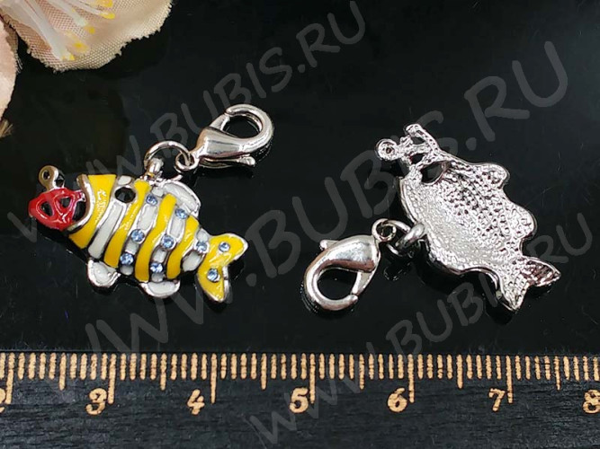 Подвеска Рыбка 02 с КРАСНЫМ якорем 22*15*3мм жёлто-белая (цветные подвески)