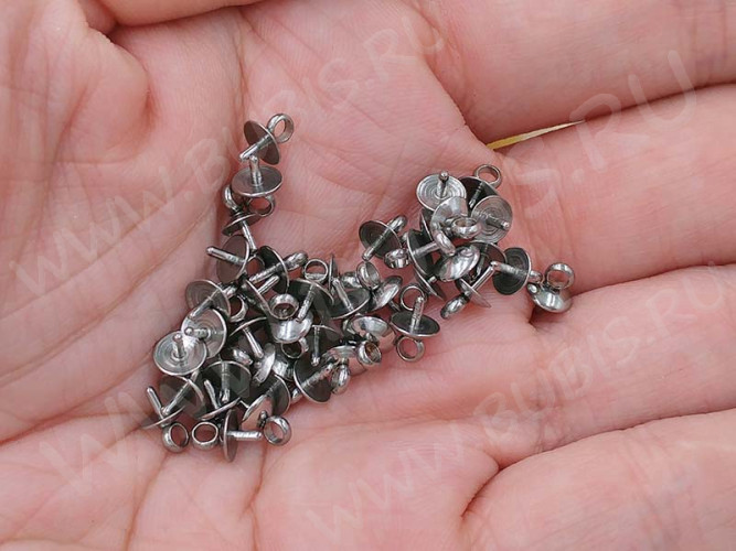 Держатель кулона 090 шапочка со штырьком 7*5*5мм цвет платины (Хирургическая Сталь)