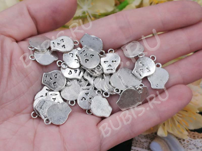 Подвеска Череп 04 16*12*1,5мм античное серебро (литьё)