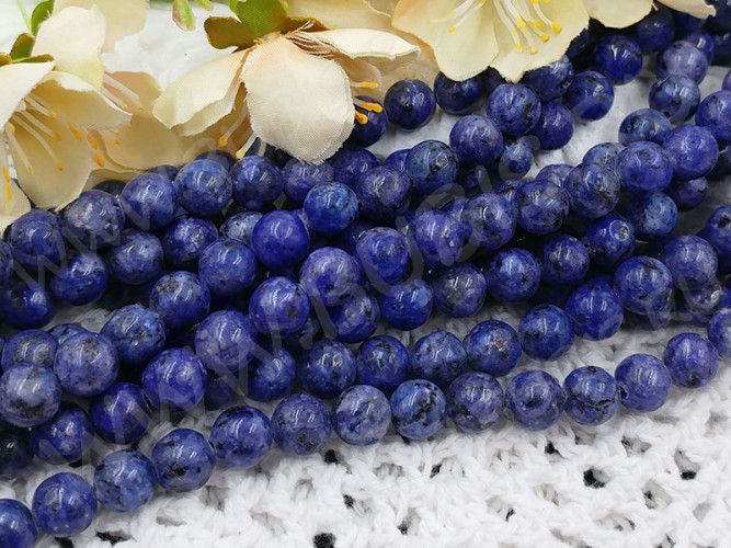 (ОПТ) Бусина округлая 6мм Яшма Кунжутная СИНЯЯ натуральная тонированная (камни) (НИТЬ)