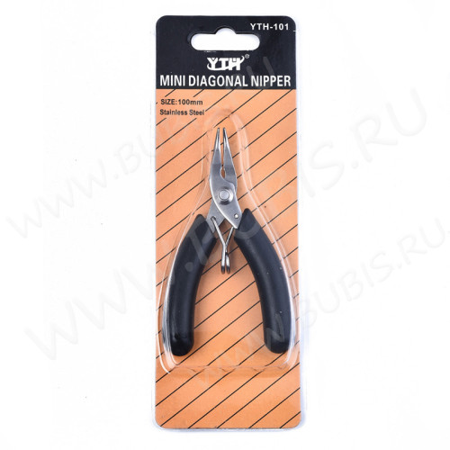 Тонкогубцы 26 (утконосы) изогнутые МИНИ 100мм на блистере с чёрными ручками (инструменты для бижутерии)