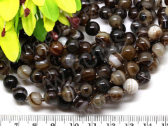 (ОПТ) Бусина округлая ГЛАДКАЯ 8мм Агат Мадагаскарский т.коричнево-молочный (камни) (НИТЬ)