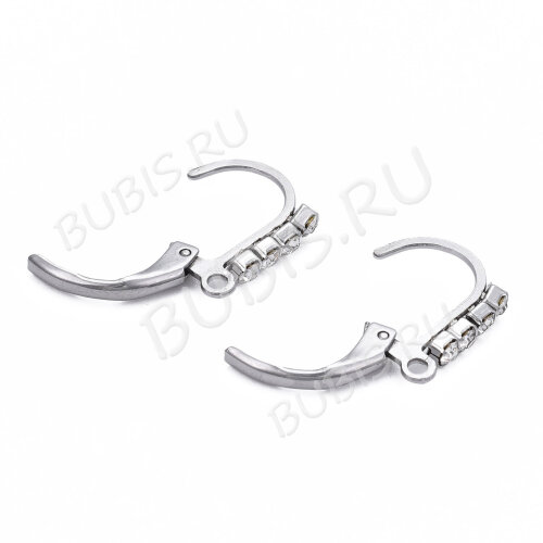Швензы с французским замком №59 крабики с цирконием (фианит) 14*12*2мм цвет платины (Хирургическая сталь) (1 пара)