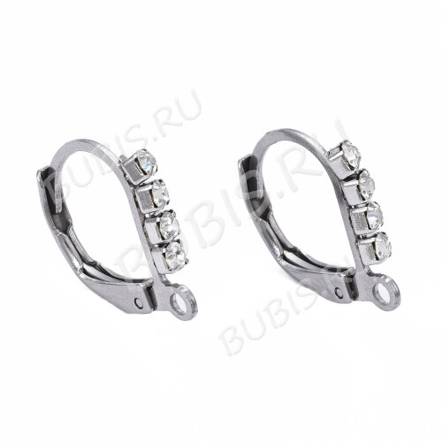 Швензы с французским замком №59 крабики с цирконием (фианит) 14*12*2мм цвет платины (Хирургическая сталь) (1 пара)