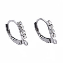 Швензы с французским замком №59 крабики с цирконием (фианит) 14*12*2мм цвет платины (Хирургическая сталь) (1 пара)