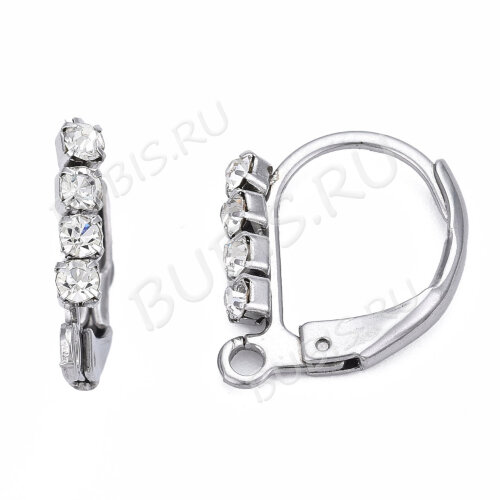Швензы с французским замком №59 крабики с цирконием (фианит) 14*12*2мм цвет платины (Хирургическая сталь) (1 пара)