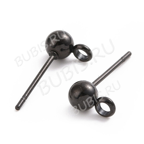 Пуссеты ("гвоздики") №212-B с шариком 6мм и петелькой 17*9*0,7мм чёрные (Хирургическая сталь) (1 пара)