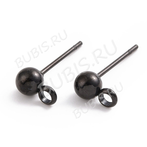 Пуссеты ("гвоздики") №212-B с шариком 6мм и петелькой 17*9*0,7мм чёрные (Хирургическая сталь) (1 пара)
