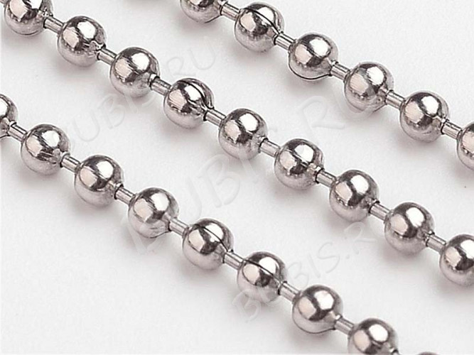 Цепочка S92 шариковая ювелирная сталь d=5мм цвет платины (Хирургическая сталь) (50см)