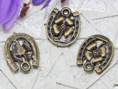 Подвеска Подкова 05 с клевером 18*15*1,8мм античная бронза (литьё)