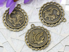Подвеска Круг 13 двусторонний коннектор дракон и птица 26*26*2мм античная бронза (литьё)