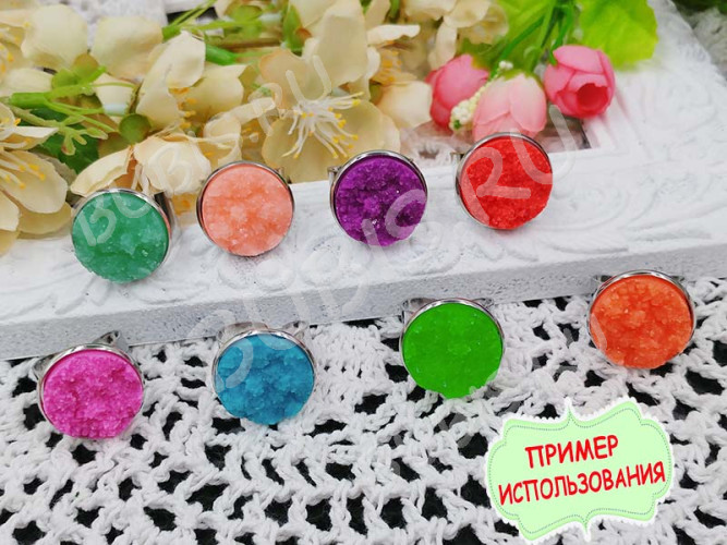 Кабошон декоративный 43 Круг имитация друзы агата с кристаллами 20*20*5,5мм св.бирюзовый непрозрачный (резин)