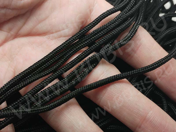 Шнур Паракорд 02 2мм чёрный (полиэстер+спандекс) (1м)