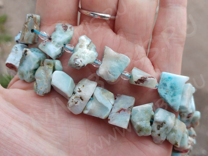 Бусина каменная Бесформенная 13 15-20*6-8мм Ларимар натуральный (камни LUX) (1ШТ.)