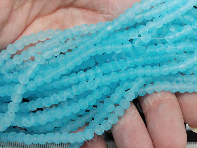 (СКИДКИ!!!) Бусина округлая матовая 4мм голубая полупрозрачная (стекло) (50шт.)