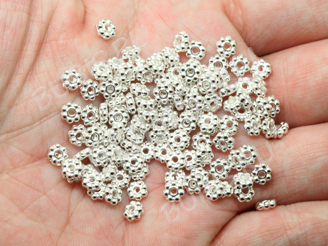 (СКИДКИ!!!) Рондели 040 Дейзи 4*4*1мм серебристые (литьё) (100шт.)