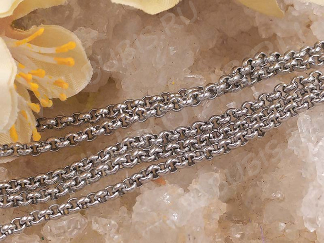 Цепочка S07 Ювелирная сталь Ролло (Rolo) 3*3*1мм цвет платины (Хирургическая сталь) (50см)