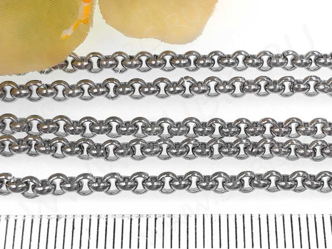 Цепочка S07 Ювелирная сталь Ролло (Rolo) 3*3*1мм цвет платины (Хирургическая сталь) (50см)